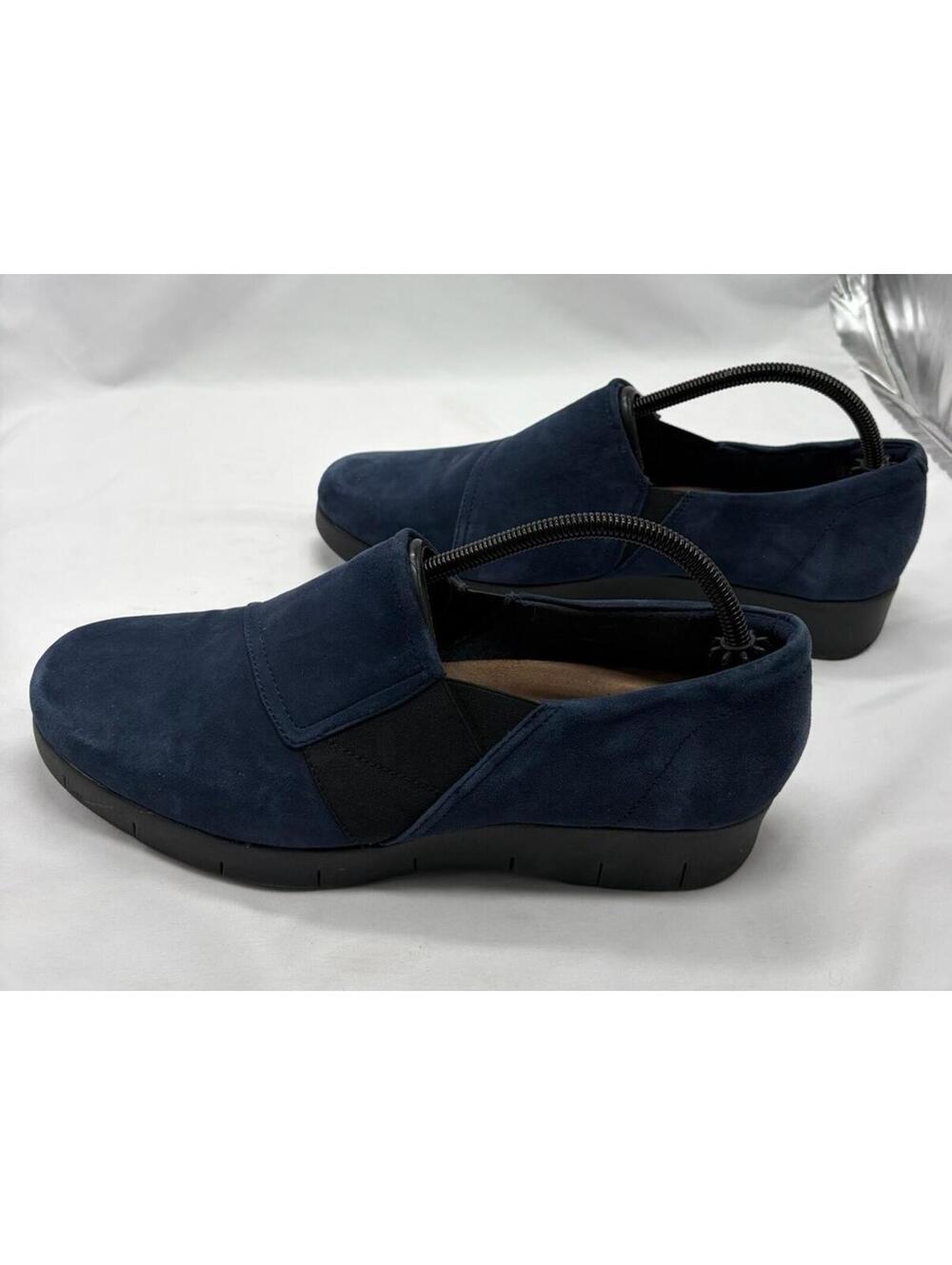 Clarks Daelyn Monarch Womens Comfort Shoes Blue Suede Wedge Loafers Size 11M NEW